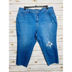 Old Navy Women 28 O.G. Straight High-Rise Distressed Raw Hem Jeans Blue Denim